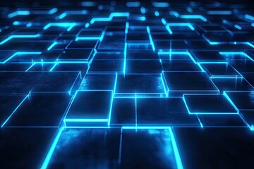 Abstract digital grid of glowing blue squares