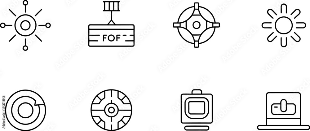 Fototapete Vector icons set technology symbols connection target sun ui elements design outline interface graphic 100px editable stock vector illustration