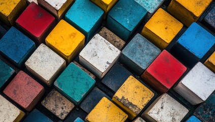 Fototapeta premium Colorful square blocks arranged in a grid pattern