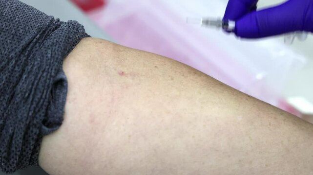 Healthcare professional administers a tuberculosis skin test injection on the forearm for screening