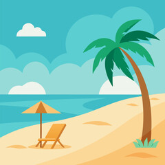 Tranquil beach scene with palm trees vector landscape background.
