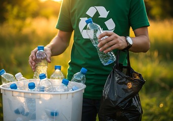 Recycling Effort Outdoors at Golden Hour
