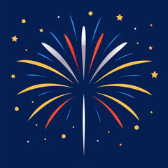 Vectorized fireworks exploding in a night sky vector on dark blue background.