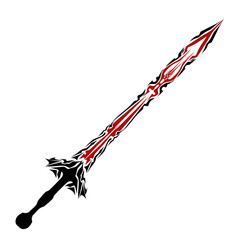 Intricate sword with black handle and red blade design depicted against a stark transparent background conveys a strong sense of fantasy and adventure ideal for gaming content.