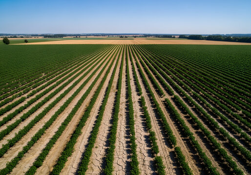German agriculture suffers from hot dry summers causing plants to wither in rows on parched soil