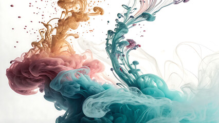 "Vibrant Colorful Smoke on White Background &ndash; Abstract Flowing Ink Clouds in Air, Artistic Motion Effect for Modern Design"