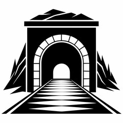 tunnel entrance silhouette vector black on white background