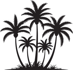 Obraz premium Palm tree silhouette vector illustration with tropical beach and summer vacation theme