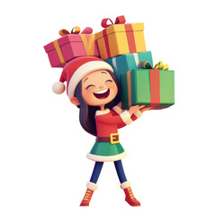 cute little kid wearing green elf Christmas costume on white background. Generative AI