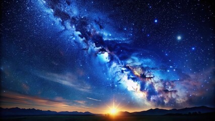 Deep blue celestial sky with stars shining brightly at dusk , galaxy, astronomy,  galaxy, astronomy