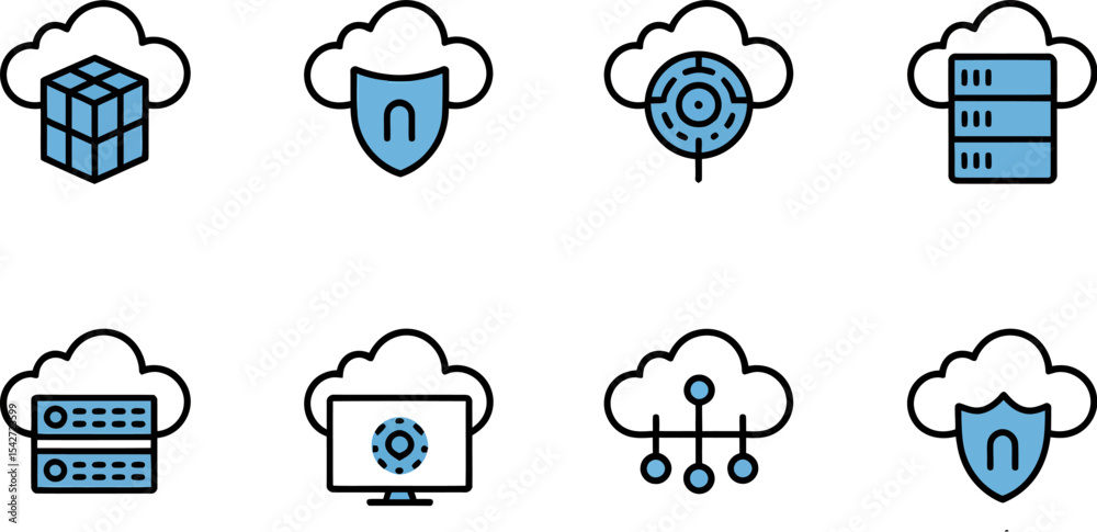 Fototapete Cloud computing blockchain cyber security data center it network web hosting access icons vector set editable stock vector illustration