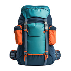 Colorful Hiking Backpack with Multiple Pockets and Buckles isolated on transparent white background, clipping path