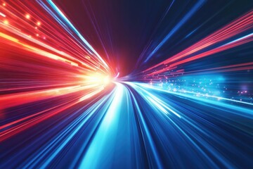 Fast-moving city lights blur into a tunnel