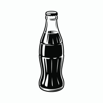 Classic Soda Bottle Black and White Illustration on White Background