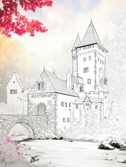 Obraz premium Pen-and-ink castle illustration