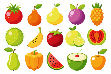 Colorful Cartoon Fruit Collection Vector Illustration featuring a variety of fresh and vibrant fruits like apples pears watermelon pineapple banana and other exotic fruits on