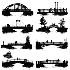 Obraz premium bridge silhouette set, Black & White silhouette set