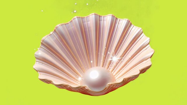 Elegant pearl shell art animation isolated asset, transparent 4K video, alpha channel, ProRes 4444