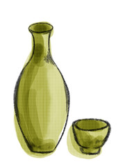 水彩で描いた日本酒の手書きイラスト