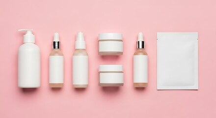 Skincare Products on Pink Background