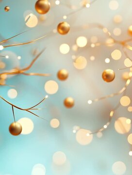 A beautifully blurred background of golden orbs on branches, creating a serene, festive atmosphere.