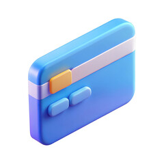 3d isometric blue credit card render isolated on transparent background