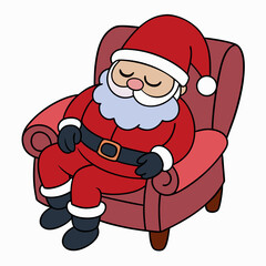 Printable Santa Snoozing in Chair Coloring Page Cozy Black Outline