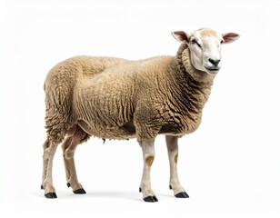 Fototapeta premium Single sheep in profile view, isolated on white background