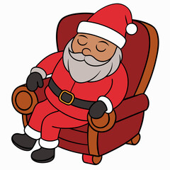 Printable Santa Snoozing in Chair Coloring Page Cozy Black Outline