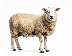 Obraz premium Single sheep in profile view, isolated on white background