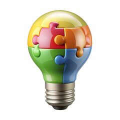 3d colorful puzzle lightbulb idea concept isolated on transparent background