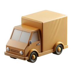 3d cartoon delivery truck beige isolated on transparent background