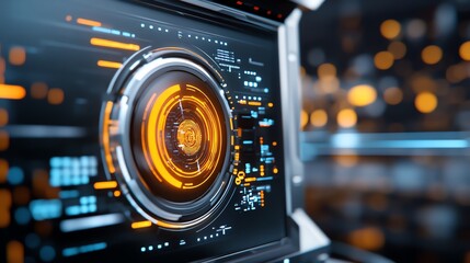 A futuristic booster in a dark tech lab, projecting faint signal patterns