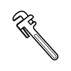 Pipe Wrench Illustration in Black and White Outline Style
