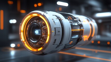 A futuristic booster with a glowing ring encircling its main body
