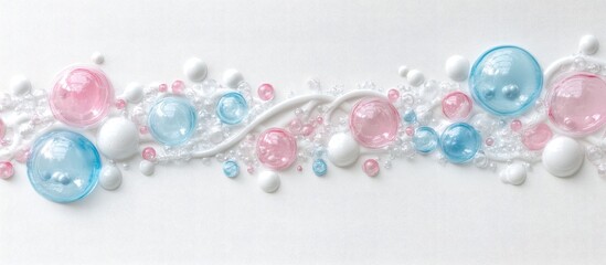 Abstract design with translucent pink and blue bubbles on a white background