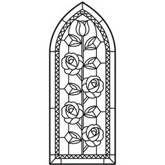 Elegant Rose Stained Glass Window Design in Black and White