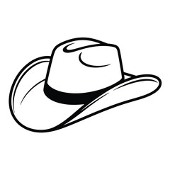 Black and white outline illustration of a cowboy hat isolated