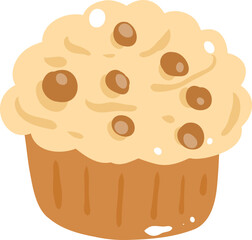 Chocolate Chip Muffin Illustration, Cute Bakery Dessert Clipart, Kawaii Breakfast Treat Graphic

