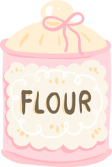 Flour Jar with Pink Lid Illustration, Cute Kitchen Storage Clipart, Kawaii Baking Pantry Graphic

