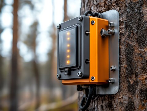 A rugged booster mounted on a tree during a forest expedition