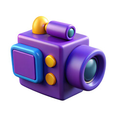 3d cartoon camcorder render purple and yellow isolated on transparent background