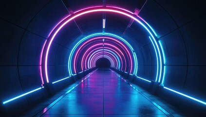 Futuristic tunnel with vibrant neon lights