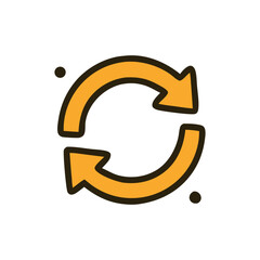 Two curved arrows forming a circular shape, indicating a cycle or repeat.