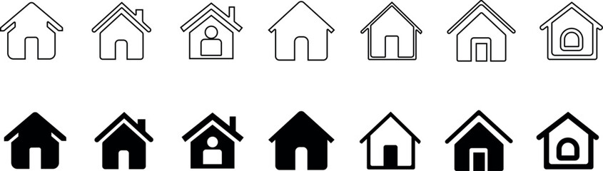 Minimal black and white home icons set for real estate, rental, and property management
