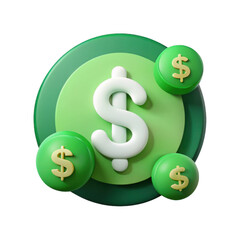 3d realistic green dollar sign icon isolated on transparent background