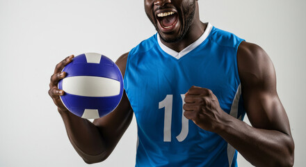 Ecstatic Athlete with Volleyball: Victory, Power, and Celebration!