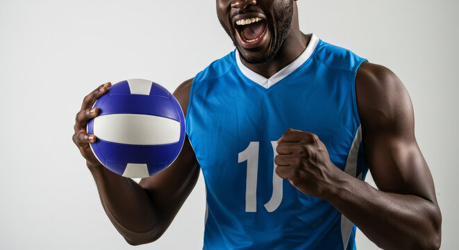 Ecstatic Athlete with Volleyball: Victory, Power, and Celebration!