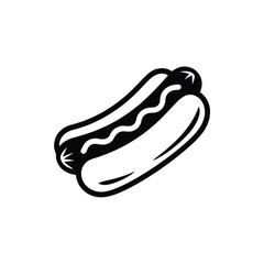 Simple Black and White Hot Dog with Mustard Illustration