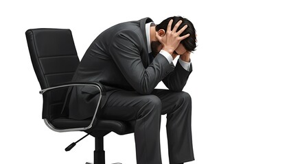 A man sitting in a chair with his head in his hands, likely experiencing stress or worry